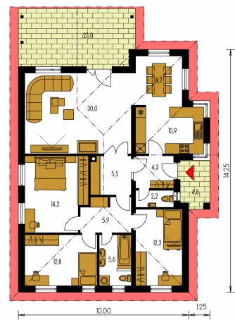 Image miroir | Plan de sol du rez-de-chaussée - BUNGALOW 23